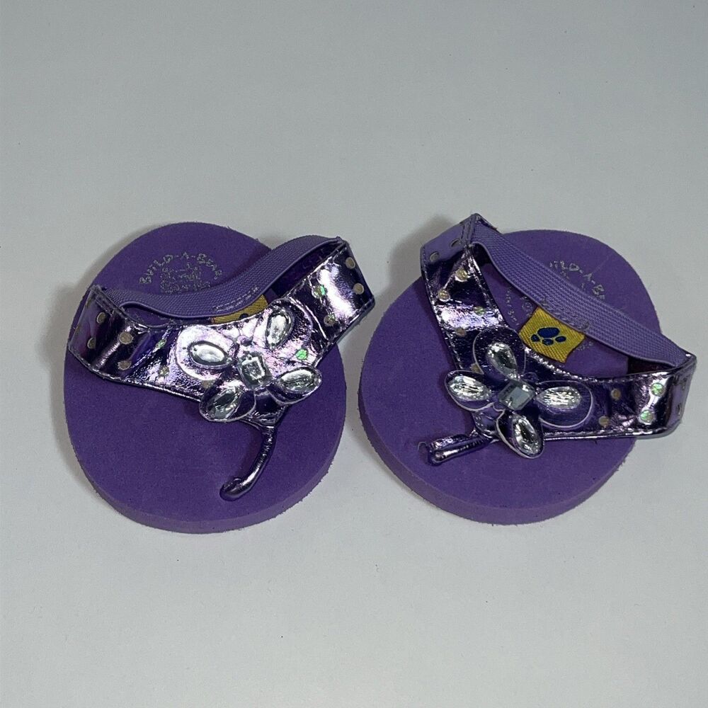 Build A Bear Shoes Sandals Flip Flops Purple Rhinestones Batteries Accessory